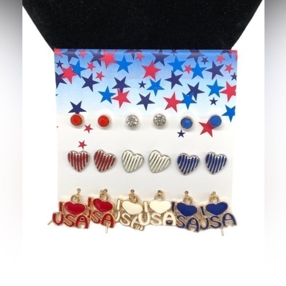 Claire’s 4th of July I heart‎ USA earrings set 9 pairs NWT